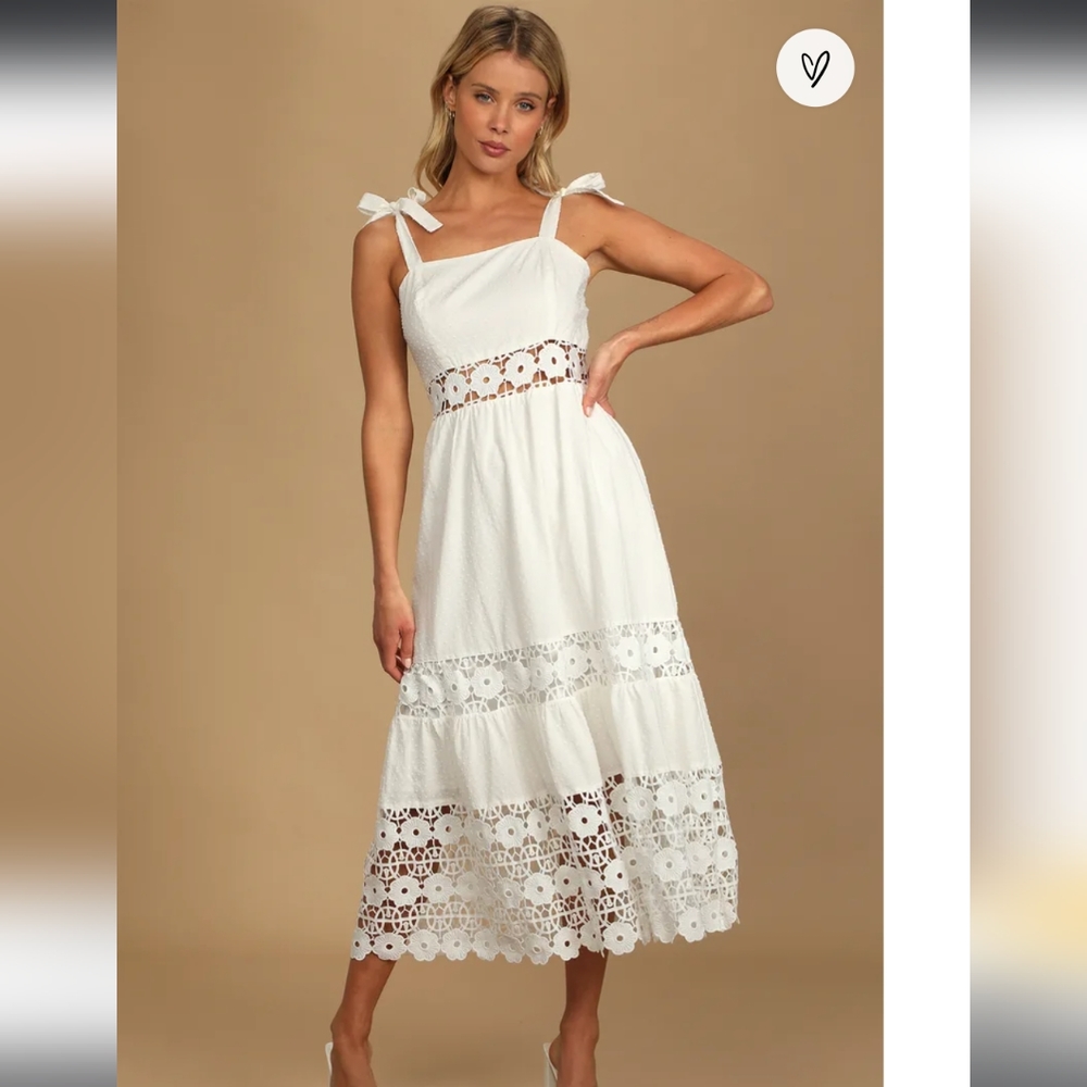 Cheery Days White Swiss Dot Tie-Strap Sleeveless Midi Dress